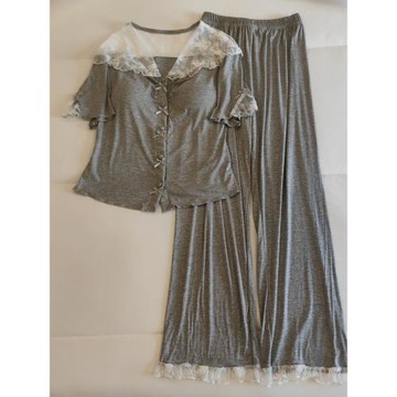 莫代爾睡衣女夏季帶胸墊短袖兩三件套新款高級感純欲風休閑家居服