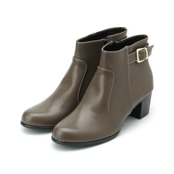 RIN RIN 金釦拉鍊跟靴 棕 女鞋