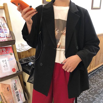 現貨+預購 西裝外套休閒西服-寬鬆中長版經典雙排扣女外套2色73xj15【獨家進口】【米蘭精品】