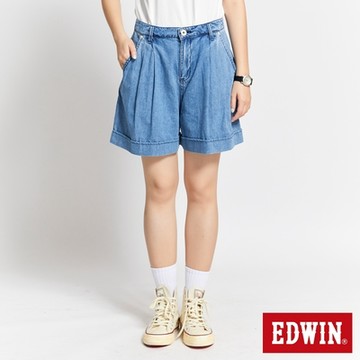 EDWIN 女裝 台灣文化 理髮廳 打折寬短褲-拔洗藍