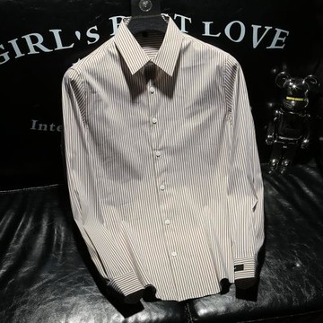 LORK&DEEM 復古潮流秋季簡約襯衣男士休閑百搭翻領條紋長袖襯衫
