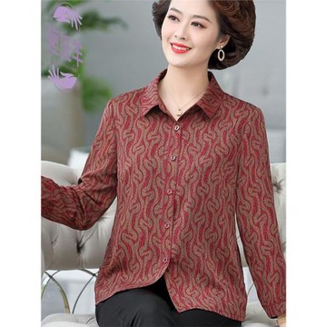 中老年人女裝翻領開衫裝大碼上衣老太太外套媽媽春秋裝襯衫女長袖