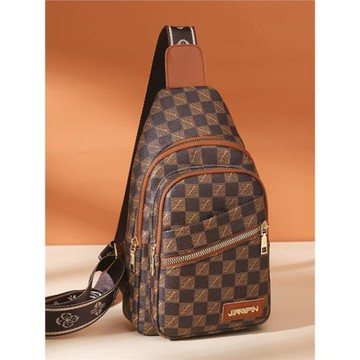 網紅棋盤格女包潮胸包洋氣新款韓版百搭軟皮斜跨小背包胸前包超火