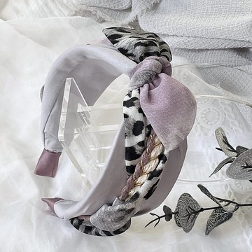 多用綁帶髮箍/ 香芋珍珠鮮奶 寬邊打結交叉編織蝴蝶結髮帶頭箍