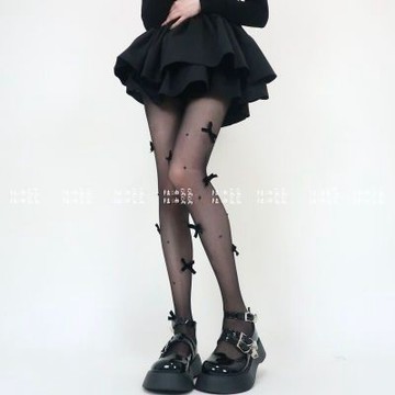 【現貨+預購】實拍 陸酒窩窩 春夏新品黑絲少女心絲絨蝴蝶結珍珠任意剪連體襪女
