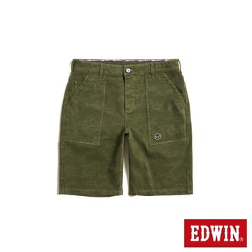 EDWIN 男裝 加大碼 冰河玉斜紋 迦績JERSEYS 迷彩工裝丹寧短褲-墨綠色