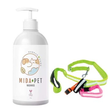 愛家捷MIDA PET 寵物聰明洗1入贈LED發光寵物項圈牽繩組1組(款式隨機)台灣製造毛孩清潔洗澡安心沐浴乳 跳蚤蟲螨不上身 歐盟認證