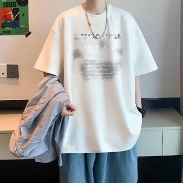【臺灣出貨】100%純棉男T 日系簡約寬鬆上衣 重磅不透 日常百搭短袖T恤 休閒潮流特大碼胖子個性穿搭ins顯瘦短袖