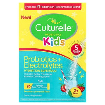 Culturelle, Kids, Probiotics + Electrolytes, Hydration Super Duo, 3+ Years, Strawberry Lemonade, 30 Packets, 0.06 oz (1.7 g) Each