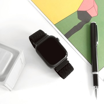 Apple Watch 全系列通用錶帶 蘋果手錶替用錶帶 交叉編織 磁吸黑扣 尼龍錶帶 黑色 ＃864-NN002-BK