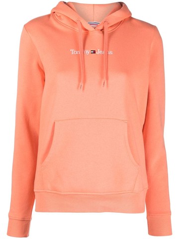 Tommy Jeans - embroidered-logo long-sleeve hoodie - women - Polyester/Cotton - M - Orange