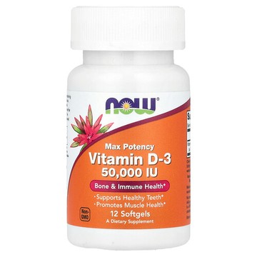 NOW Foods, 維生素 D-3，特大效力，50,000 國際單位，12 粒軟膠囊