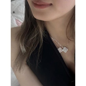 AAABD「四葉草幸運福吊墜」s925純銀滿鉆項鏈飾品莫桑石閃鉆配飾