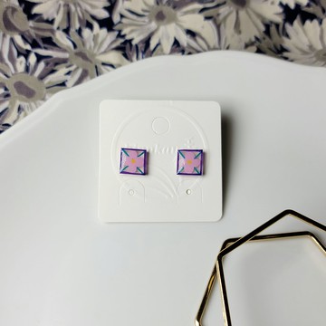 花磚物語 粉紫煙花 花磚 手繪熱縮片 耳環