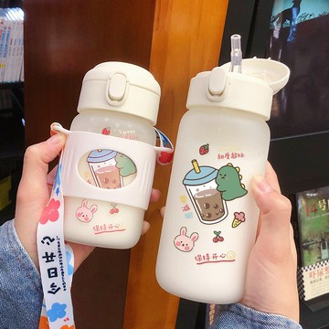 磨砂吸管玻璃杯水杯簡約清新森系男杯子便攜女學生ins風夏季可愛