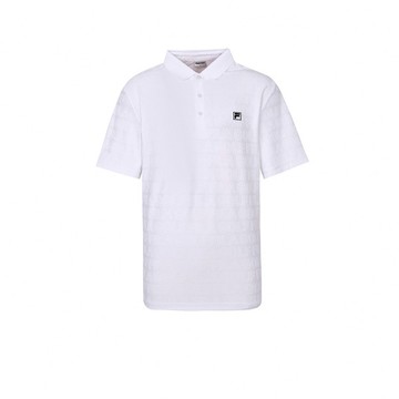 FILA GOLF 男短袖機能低調滿版緹花POLO衫-白色 1POZ-6005-WT