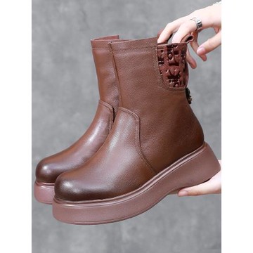 中筒靴皮毛一體厚底羊毛女靴坡跟加厚保暖大棉鞋防滑牛筋底雪地靴