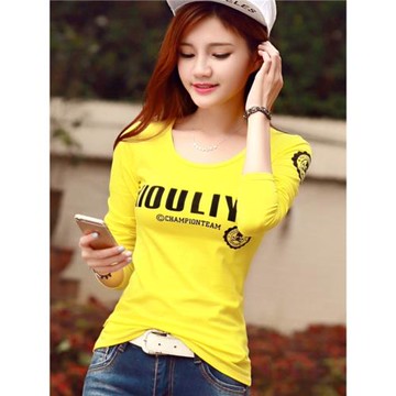 2025春裝新款女裝韓版顯瘦打底衫長袖t恤女修身印花純棉體恤上衣