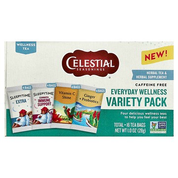 Celestial Seasonings, Everyday Wellness Variety Pack, Caffeine Free , 16 Tea Bags, 1 oz (28 g)