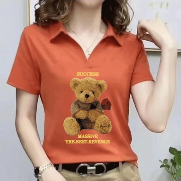 春夏短袖上衣女POLO衫女夏季短袖T恤女士新款时尚中年妈妈减龄大码显瘦V领爆款polo衫大尺碼