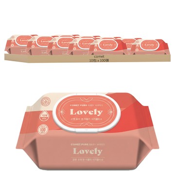 comet Pure Lovely系列 嬰幼兒濕紙巾 掀蓋式 加厚型  100張  10包
