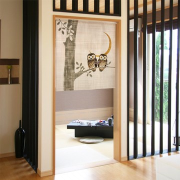 【預訂】日本製 啡色月夜貓頭鷹短門簾