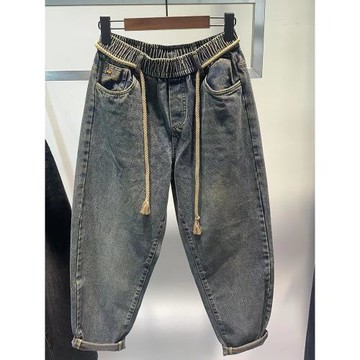 美式復古水洗寬松牛仔褲男款秋季潮牌錐形蘿卜褲大碼寬松哈倫褲