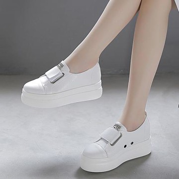 2025春季女鞋松糕小白新款百搭休閑厚底單鞋網紅白色夏季歐洲站潮
