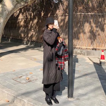 韓國東大門菱格輕薄設計感女羽絨服中長款赫本小香風洋氣棉服外套
