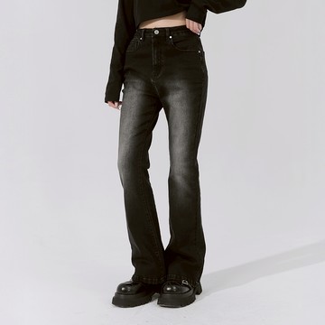 QUEENSHOP_F 女裝 質感洗水刷白牛仔喇叭褲 S/M/L/XL 現+預 【04011842】