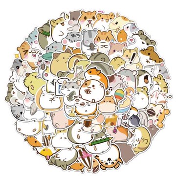 100張卡通可愛圓滾倉鼠涂鴉貼紙保溫杯手機殼滑板行李箱防水貼紙