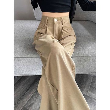 梨型身材闊腿牛仔褲女秋季2025新款高腰寬松百搭小眾直筒休閑褲子