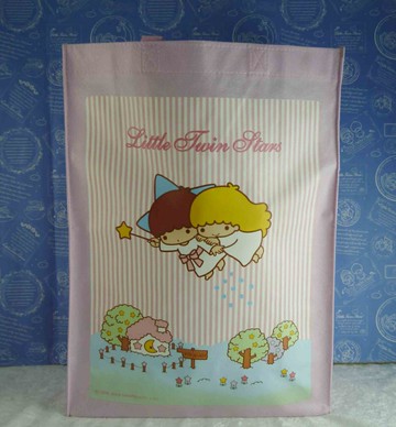 【震撼精品百貨】Little Twin Stars KiKi&LaLa 雙子星小天使 袋子 粉 直條紋 震撼日式精品百貨