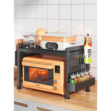 廚房微波爐置物架多功能家用臺面烤箱伸縮支架雙層收納架子調料架