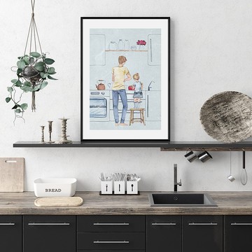 和爸爸的烹飪時光 - 手繪親子掛畫/父親節禮物/遊戲房佈置