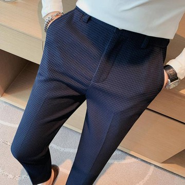 【型男紳裝】時尚 多色 華夫格 休閒西褲  時髦帥氣 質感高級 紳裝休閒百搭 韓國潮牌 修身小腳免燙鬆緊腰西裝褲