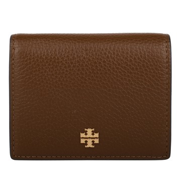 TORY BURCH-荔枝紋皮革暗釦雙摺零錢袋短夾(駝x粉)