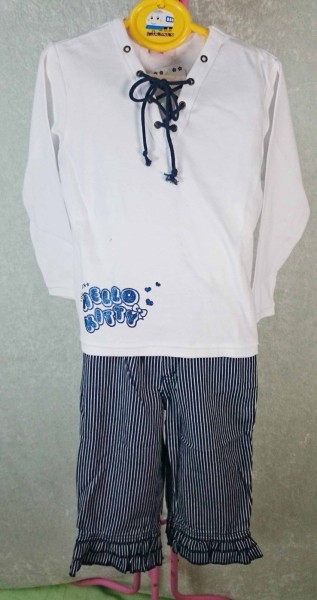 【震撼精品百貨】Hello Kitty 凱蒂貓~衣褲組_長衣短褲_白藍