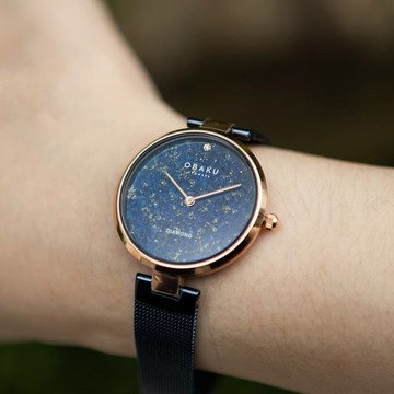 OBAKU 渦旋幾何真鑽時尚腕錶-青金石款(V256LXHVLML)