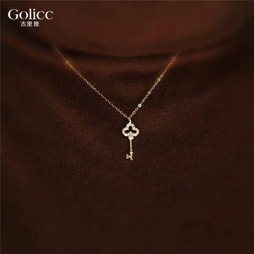 【Gulicc】古莉可 項鍊 縷空 三葉草 方晶鑰匙項鍊