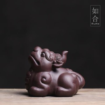 獨角小貔貅宜興紫泥可養鎮宅麒麟小號茶寵擺件茶玩茶道家居擺設