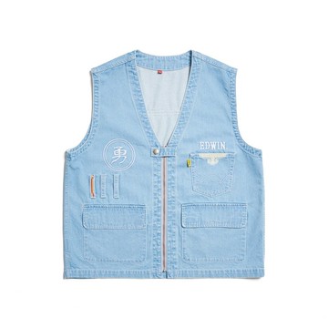 EDWIN 男款 白沙屯 媽祖香燈腳牛仔背心 (拔淺藍)#背心