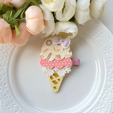 兒童小孩女孩冰淇淋造型髮夾-黃底