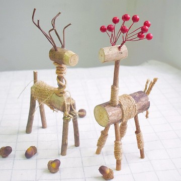 創意仿真木質小鹿擺件森系家居飾品麻繩手工藝品擺設麋鹿動物裝飾
