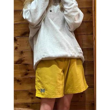 沖銷量日系沙灘褲男女夏季蝴蝶刺繡潮牌中褲運動寬松休閑速干短褲