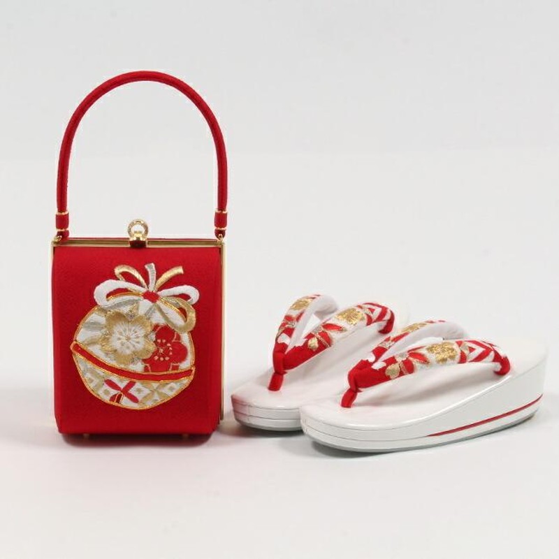 七五三用正絹利休バッグと本革草履セット７歳L 七五三用正絹利休バッグと本革草履セット7歳L