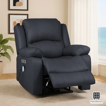 【Hampton 漢汀堡】勞倫斯電動按摩躺椅-消光黑