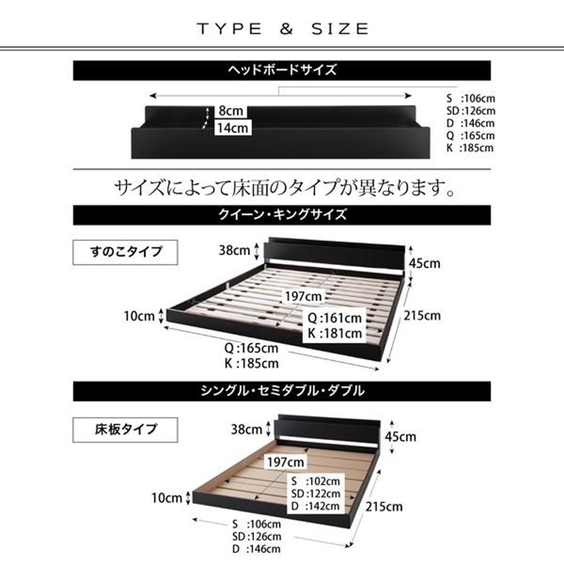 ベッド クイーン マットレスセット 棚 コンセント付 フロアベッド