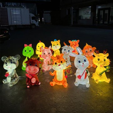 十二生肖擺件插電發光園林景觀裝飾玻璃鋼雕塑卡通屬相模型工藝品