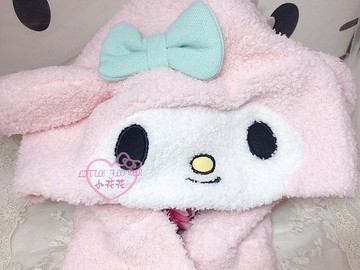♥小花花日本精品♥三麗鷗美樂蒂MELODY大臉造型毛帽長耳式保暖 造型可愛保暖帽帽子圍巾32095708